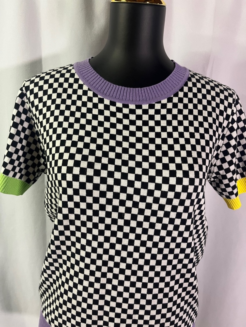 Sparkle City Short Sleeve Mardi Gras Checkered Sweater - Picture 5 of 16